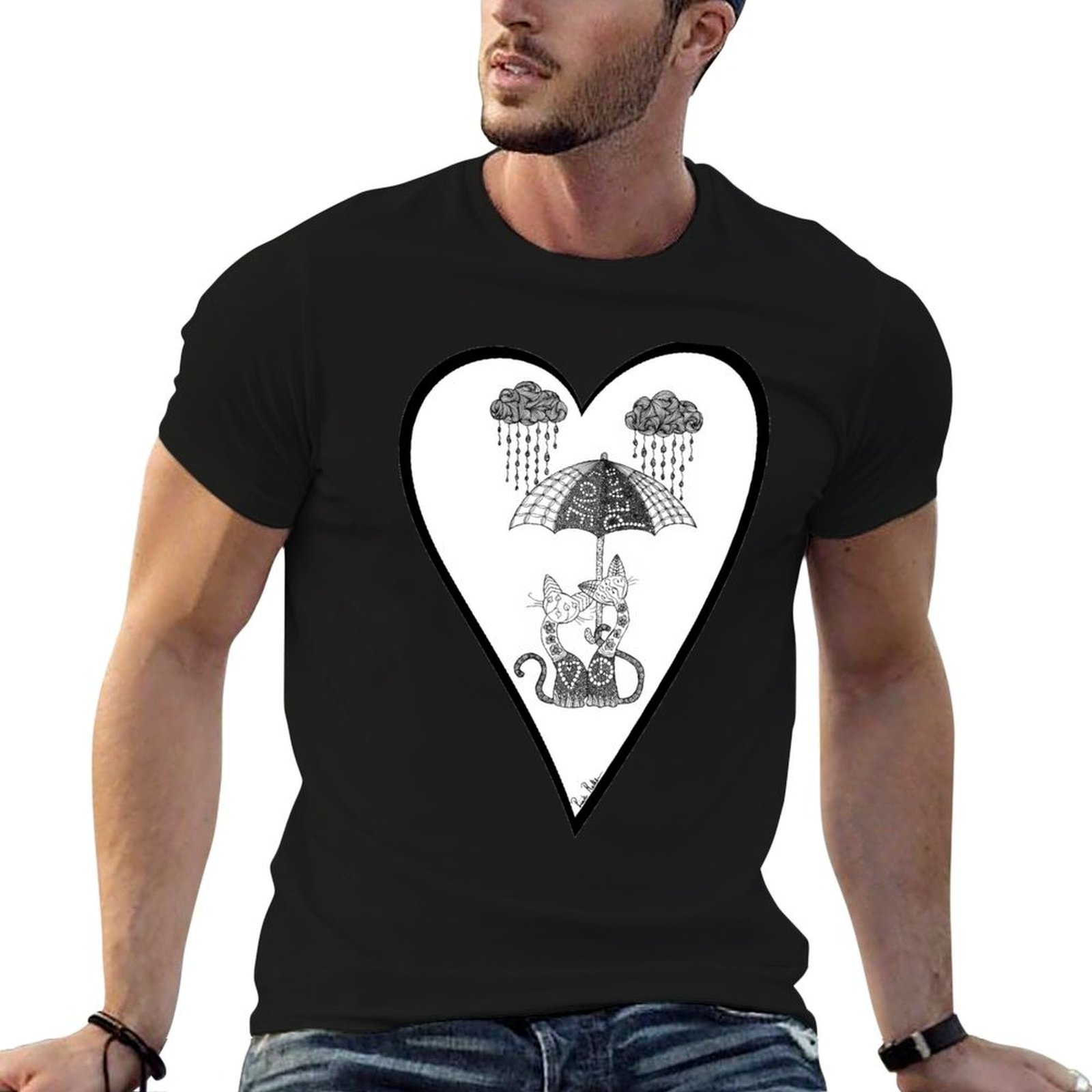 Men'S Fashion Umbrella - เสื้อยืดลายซีแอตเทิลคิตตี้ส์ใต้ร่ม ดีไซน์เซนดูเดิล แฟชั่นเรียบง่าย สไตล์ลำลอง