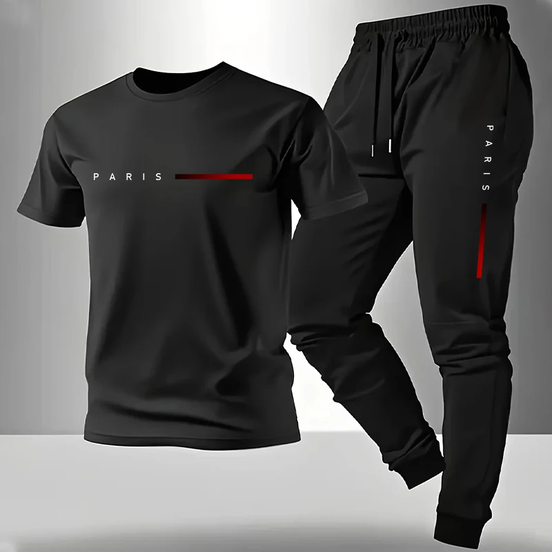 Men'S Fashion Outfits 2026 - ชุดวอร์มผู้ชายแบบใหม่ปี 2026 เสื้อยืดและกางเกงขายาวสำหรับฤดูใบไม้ผลิและฤดูร้อน ชุดลำลองสำหรับเล่นกีฬาแขนสั้น แฟชั่นสำหรับผู้ชาย