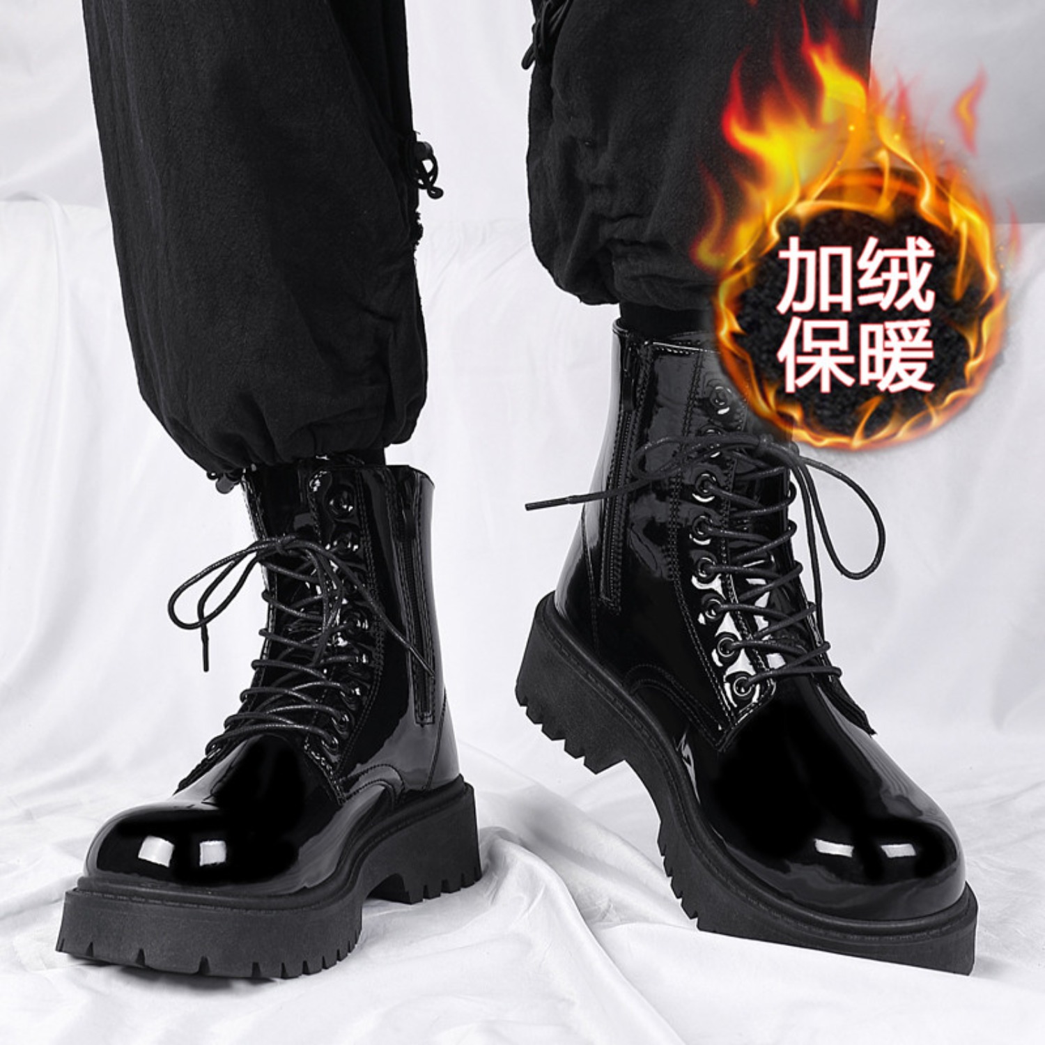 Fashion Men'S Boots - รองเท้าบูทหุ้มข้อบุขนหนานุ่มสำหรับผู้ชาย รองเท้าบูทลำลองกันลื่นพื้นนุ่มสำหรับฤดูหนาว แฟชั่นไซส์ใหญ่ ใส่ได้ทั้งชายและหญิง รองเท้าทำงานกันหิมะที่ให้ความสบาย