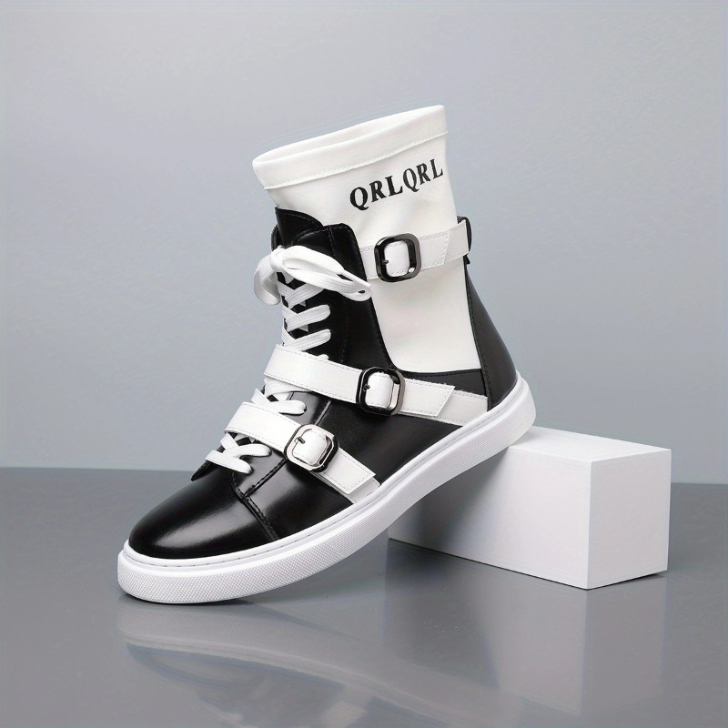 Fashion Men'S Boots - รองเท้าบูทผู้ชาย แฟชั่นหัวเข็มขัดดีไซน์เนอร์ รองเท้าบูทหุ้มข้อสูง หนังคุณภาพสูง สไตล์อังกฤษ รองเท้าลำลองแบบธุรกิจ