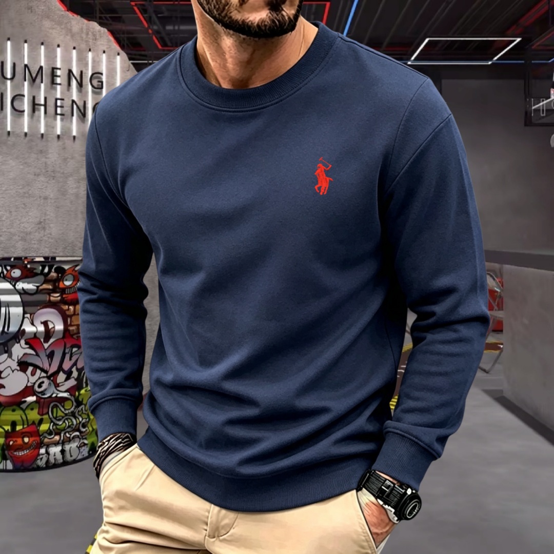 Men'S Spring Fashion - เสื้อยืดคอกลมแขนยาวผู้ชายแบรนด์หรูผ้าฝ้ายเนื้อนุ่ม แฟชั่นฤดูใบไม้ร่วง ปักลาย สไตล์เกาหลี ทรงหลวม เสื้อสเวตเตอร์ลำลอง