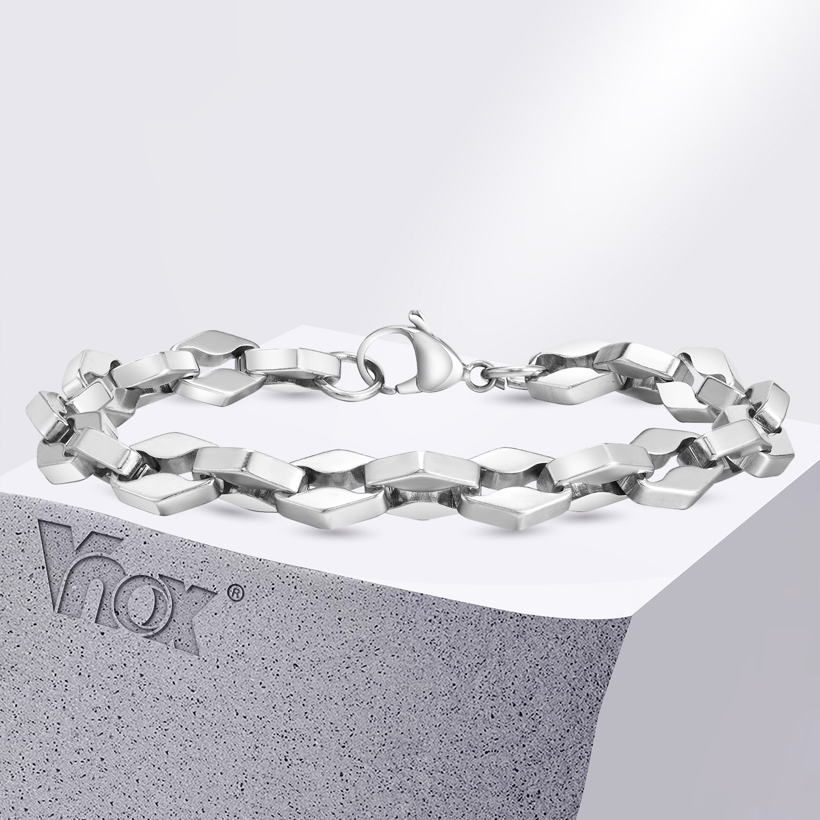 Mens Fashion In 1980S - Vnox กำไลข้อมือแบบโซ่สำหรับผู้ชายและผู้หญิง, สายรัดข้อมือแบบสานเป็นเหล็กเครื่องประดับรูปทรงเรขาคณิตไม่ซีด