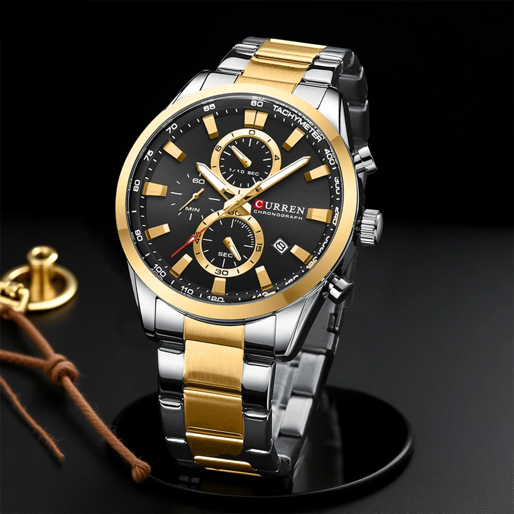 Mens Fashion Watch - CURREN ลำลองควอตซ์โครโนสปอร์ตนาฬิกาแบรนด์สำหรับผู้ชายสร้อยข้อมือสแตนเลสมัลติฟังก์ชั่นหน้าปัด 2023 นาฬิกาข้อมือวันที่