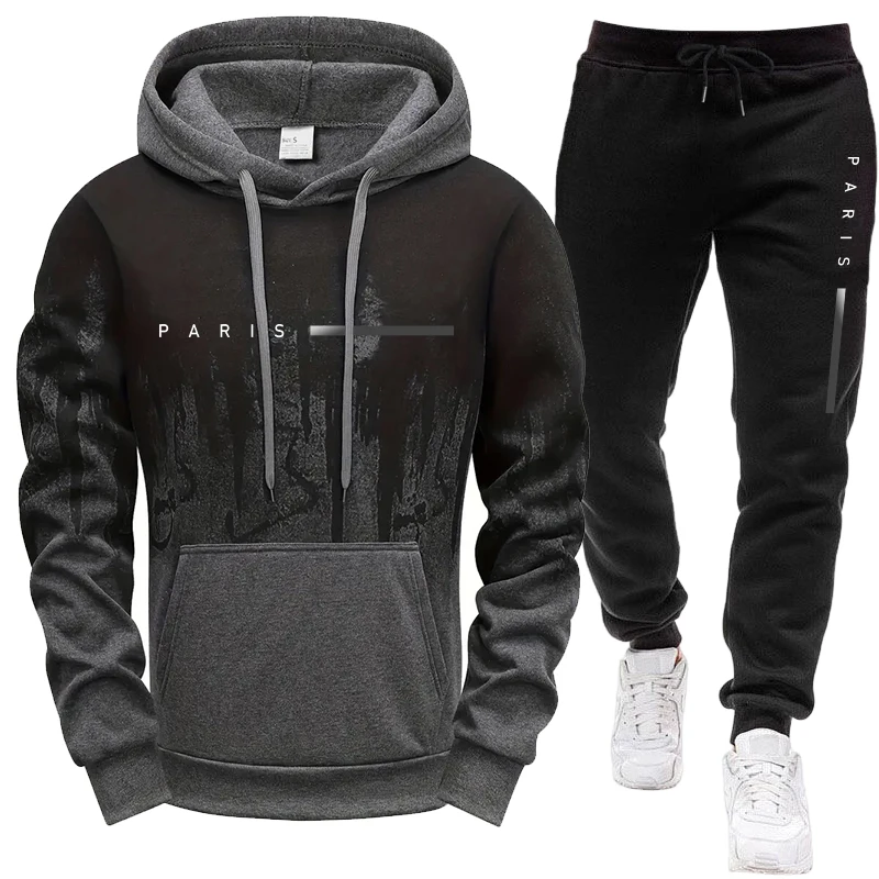 Paris Men'S Fashion - ชุดเซ็ตผู้ชาย/เสื้อฮู้ด/กางเกงขายาว ปารีส ใหม่ล่าสุด ชุดลำลองมีฮู้ดสำหรับฤดูใบไม้ร่วงและฤดูหนาว ชุดกีฬาแฟชั่นลำลอง เสื้อสเวตเชิ้ตและกางเกงสเวตแพนท์