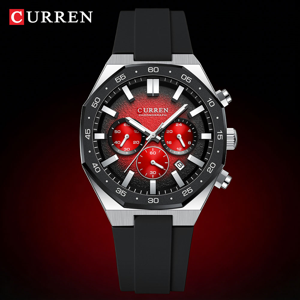 Mens Fashion Watch - นาฬิกาข้อมือแฟชั่นลำลองสำหรับผู้ชาย สายซิลิโคน ระบบโครโนกราฟ แสดงวันที่อัตโนมัติ ควอตซ์ รุ่น