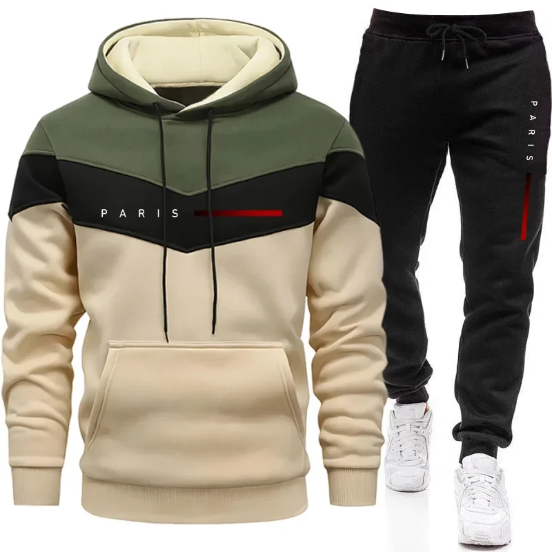 Paris Men'S Fashion - ชุดฮู้ดดี้แฟชั่นผู้ชายสไตล์ปารีส เสื้อฮู้ดและกางเกงจ็อกเกอร์ลำลองสำหรับใส่ในชีวิตประจำวัน ชุดวอร์มเทรนด์เมืองสำหรับผู้ชาย