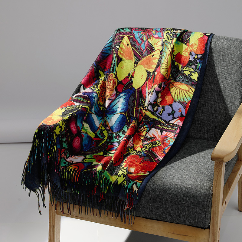 Men Scarf Wool - แบรนด์หรูภาพวาดสีน้ํามันผ้าพันคอผ้าพันคอผู้หญิงฤดูหนาว Pashmina พิมพ์ผ้าคลุมไหล่ Foulard Femme ผ้าห่มผ้าพันคอ