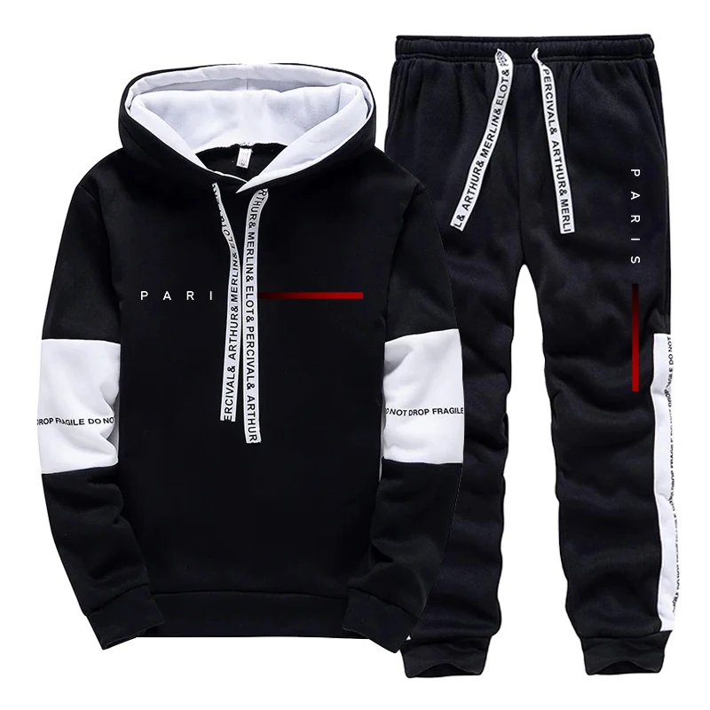Paris Men'S Fashion - ชุดเซ็ตแฟชั่นปารีสสำหรับผู้ชาย เสื้อฮู้ดดี้และกางเกงวอร์ม สตรีทแวร์ ใส่ได้ทุกฤดู ลำลอง ใส่เล่นกีฬา
