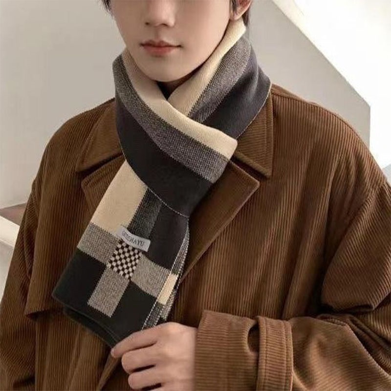 Men Scarf Wool - ฤดูหนาวใหม่ผู้ชายผ้าพันคอผ้าพันคออุ่น Casual แฟชั่นนักออกแบบแบรนด์ถัก Neckerchief Patchwork ขนสัตว์ผ้าพันคอผ้าพันคอผ้าพันคอ