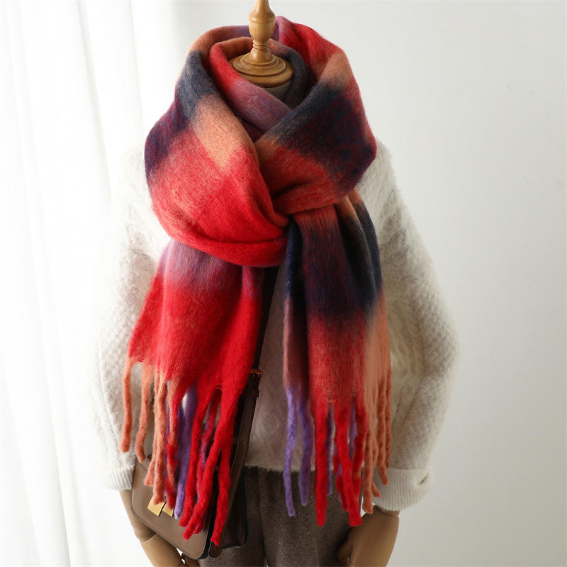 Men Scarf Wool - ผ้าพันคอลายตารางสำหรับฤดูใบไม้ร่วงและฤดูหนาวใหม่ ขนาด 240*38 ซม. สำหรับผู้หญิงและผู้ชาย ผ้าพันคอหนาให้ความอบอุ่น