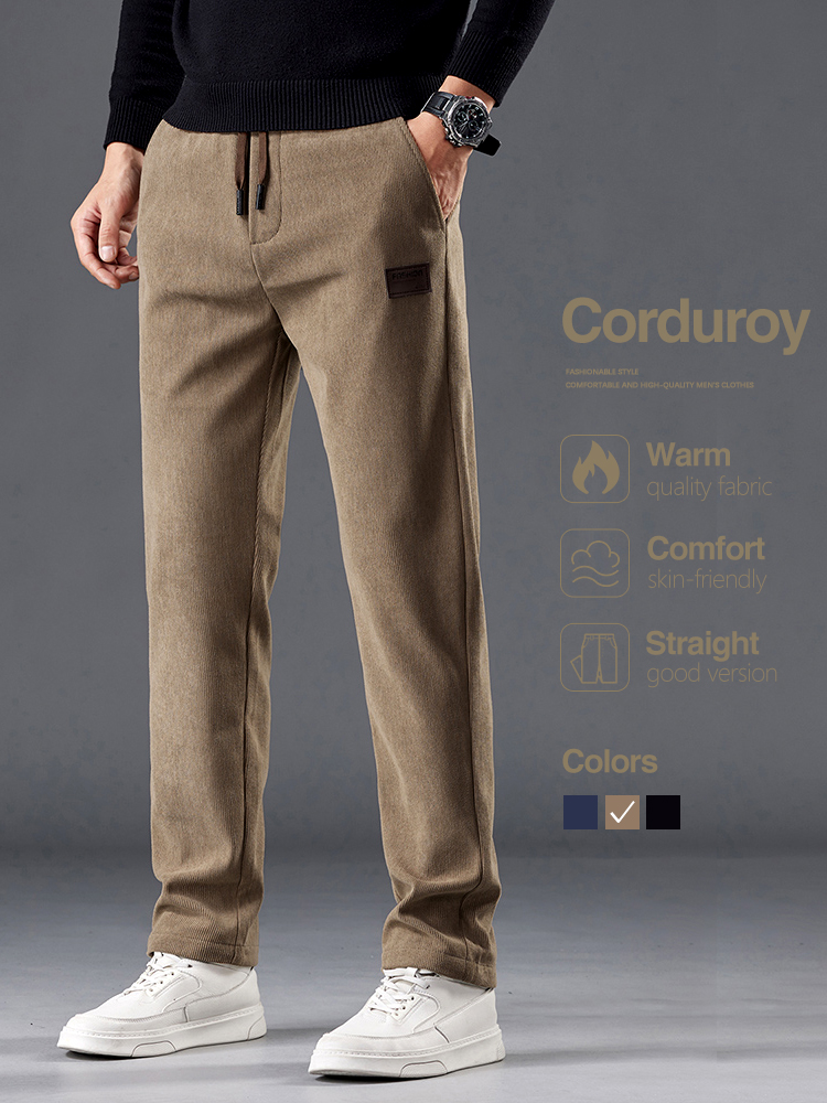 Men'S Fashion Khaki Pants - กางเกงผ้าลูกฟูกผู้ชายฤดูใบไม้ร่วงใหม่เอวยางยืดนุ่มสบายแฟชั่นเกาหลีกางเกงจ็อกเกอร์ทรงตรงสีกากีสีน้ำเงินสีดำ