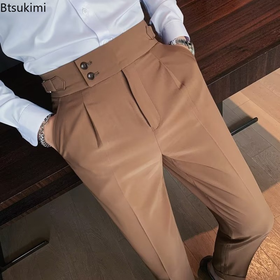 Men'S Fashion Linen Pants - กางเกงสูทสีพื้นสำหรับผู้ชาย รุ่นใหม่ ปี 2026 ทรงคลาสสิก กระดุมเดี่ยว