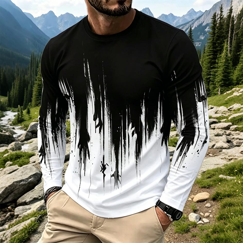 Men'S Spring Fashion - เสื้อยืดแขนยาวผู้ชายลายไล่เฉดสีสไตล์สตรีทแวร์ คอกลม แฟชั่นใหม่ ระบายอากาศได้ดี เสื้อพิมพ์ลายสำหรับใส่เป็นเสื้อตัวใน