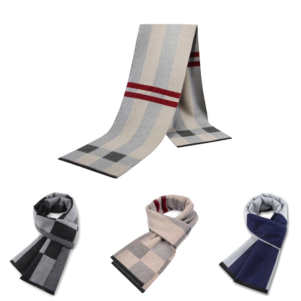 Men Scarf Wool - ผู้ชายผ้าพันคอสําหรับชายฤดูหนาวสําเนาผ้าคลุมไหล่ผ้าพันคอแบรนด์หรูผ้าพันคอนุ่มอุ่นกลางแจ้งสีเทาถัก Neckerchief ผู้ชาย Shawl Wrap ของขวัญ
