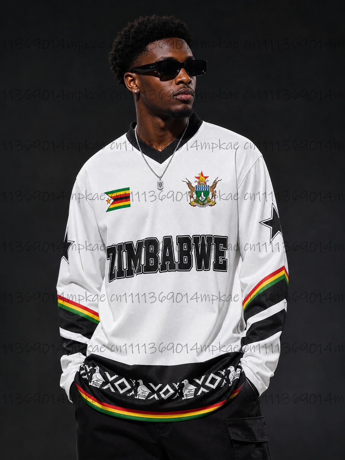 Men'S Spring Fashion - เสื้อยืดแขนยาวคอวีพิมพ์ลายสไตล์ชนเผ่าซิมบับเวสำหรับฤดูใบไม้ร่วง, เสื้อกีฬาแนวเรโทรหลวมๆ แฟชั่น, เสื้อผู้ชาย