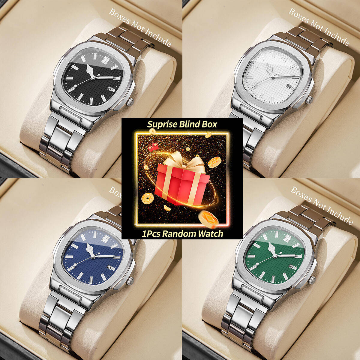 Mens Fashion Watch - 1PC เซอร์ไพรส์นาฬิกาลึกลับ Blind Box-Fashion Square Men