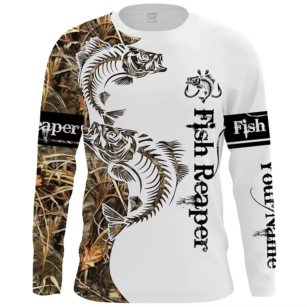Men'S Spring Fashion - เสื้อยืดตกปลาผู้ชายแฟชั่น เสื้อยืดแขนยาวพิมพ์ลายตกปลา คอกลมสำหรับผู้ชาย สไตล์ลำลอง