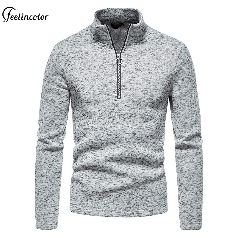 Mens Fashion Quarter Zip - เสื้อสเวตเชิ้ตคอเต่าแบบซิป 1/4 สีเทาเข้มสำหรับผู้ชาย เสื้อสวมหัวลำลอง อุ่นสบาย ถักนิตติ้ง