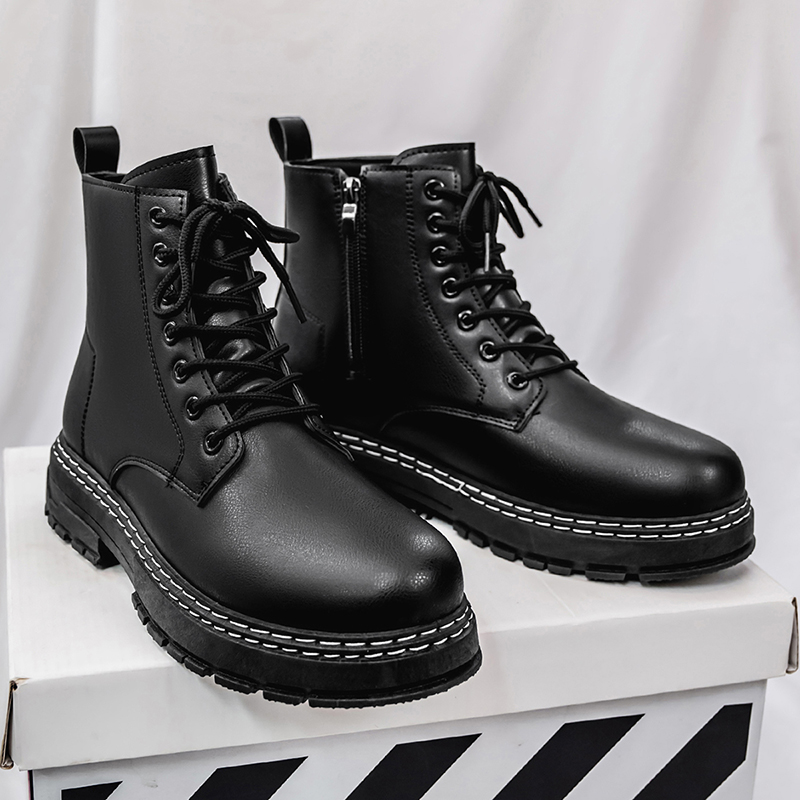รองเท้าบูทหนังแก้วสีดำสำหรับผู - Fashion Men'S Boots บทวิจารณ์และราคา
