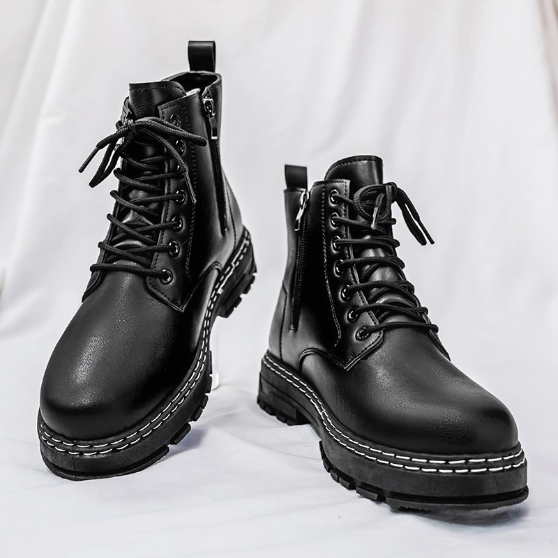 รองเท้าบูทหนังแก้วสีดำสำหรับผู - Fashion Men'S Boots บทวิจารณ์และราคา