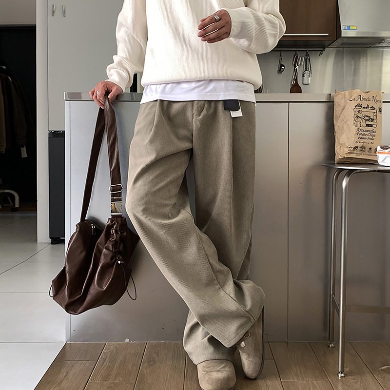 กางเกงขายาวทรงตรงผ้าลูกฟูกสีเข - Men'S Fashion Khaki Pants บทวิจารณ์และราคา