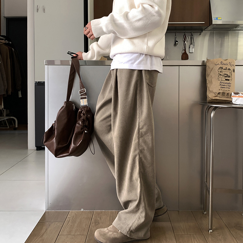 กางเกงขายาวทรงตรงผ้าลูกฟูกสีเข - Men'S Fashion Khaki Pants บทวิจารณ์และราคา