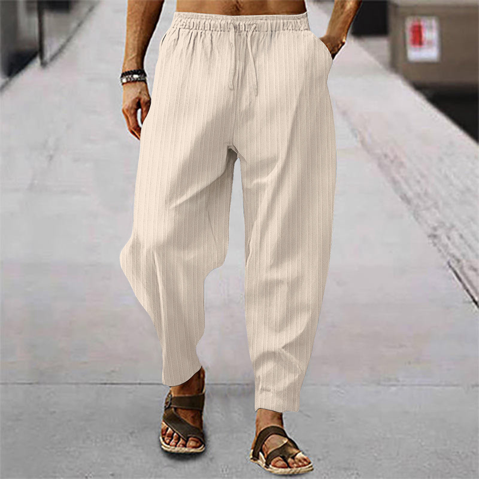 กางเกงผ้าลินินทรงหลวมแฟชั่นใหม - Men'S Fashion Linen Pants บทวิจารณ์และราคา