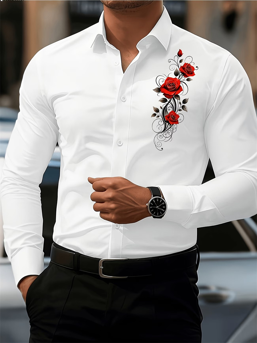 เสื้อเชิ้ตแขนยาวพิมพ์ลายดอกกุห - Mens Fashion Casual Outfits บทวิจารณ์และราคา