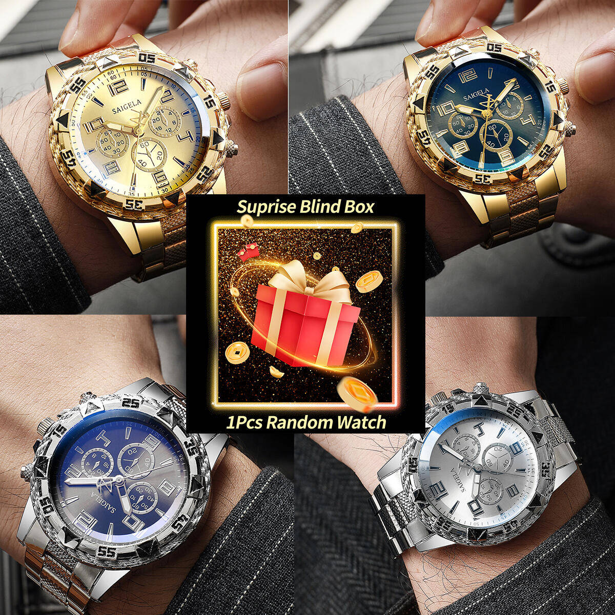 นาฬิกาข้อมือผู้ชายแบบกล่องสุ่ม - Mens Fashion Watch บทวิจารณ์และราคา