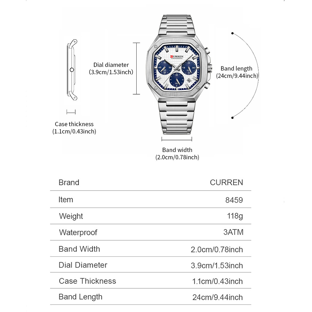 CURREN นาฬิกาโครโนสแควร์สุดหรู - Mens Fashion Watch บทวิจารณ์และราคา