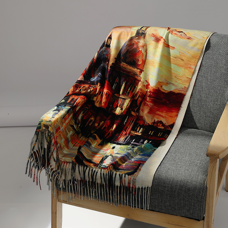 แบรนด์หรูภาพวาดสีน้ํามันผ้าพัน - Men Scarf Wool บทวิจารณ์และราคา